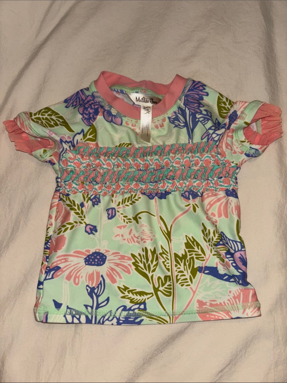 Matilda Jane Mint, Coral & Navy Floral Smocked Short Swim Top